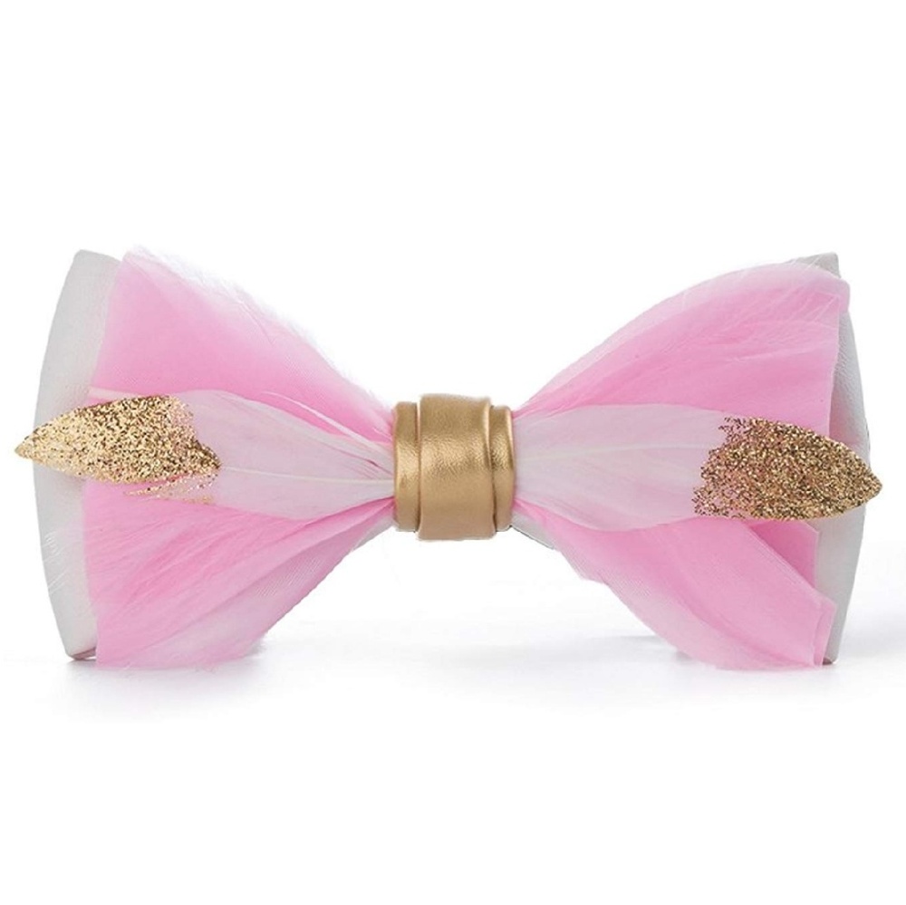 Mens Natural Feather Glitter Pre Tied Bow tie Pink